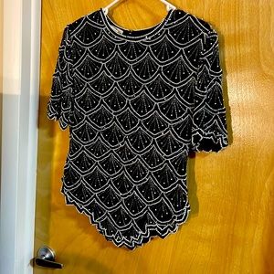 Vintage black beaded top with zip back.